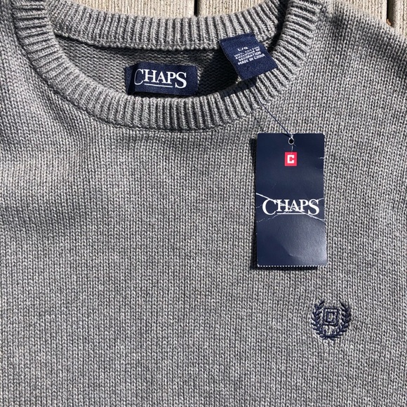 CHAPS NWT grey cotton pullover crewneck sweater, size L - Picture 4 of 8